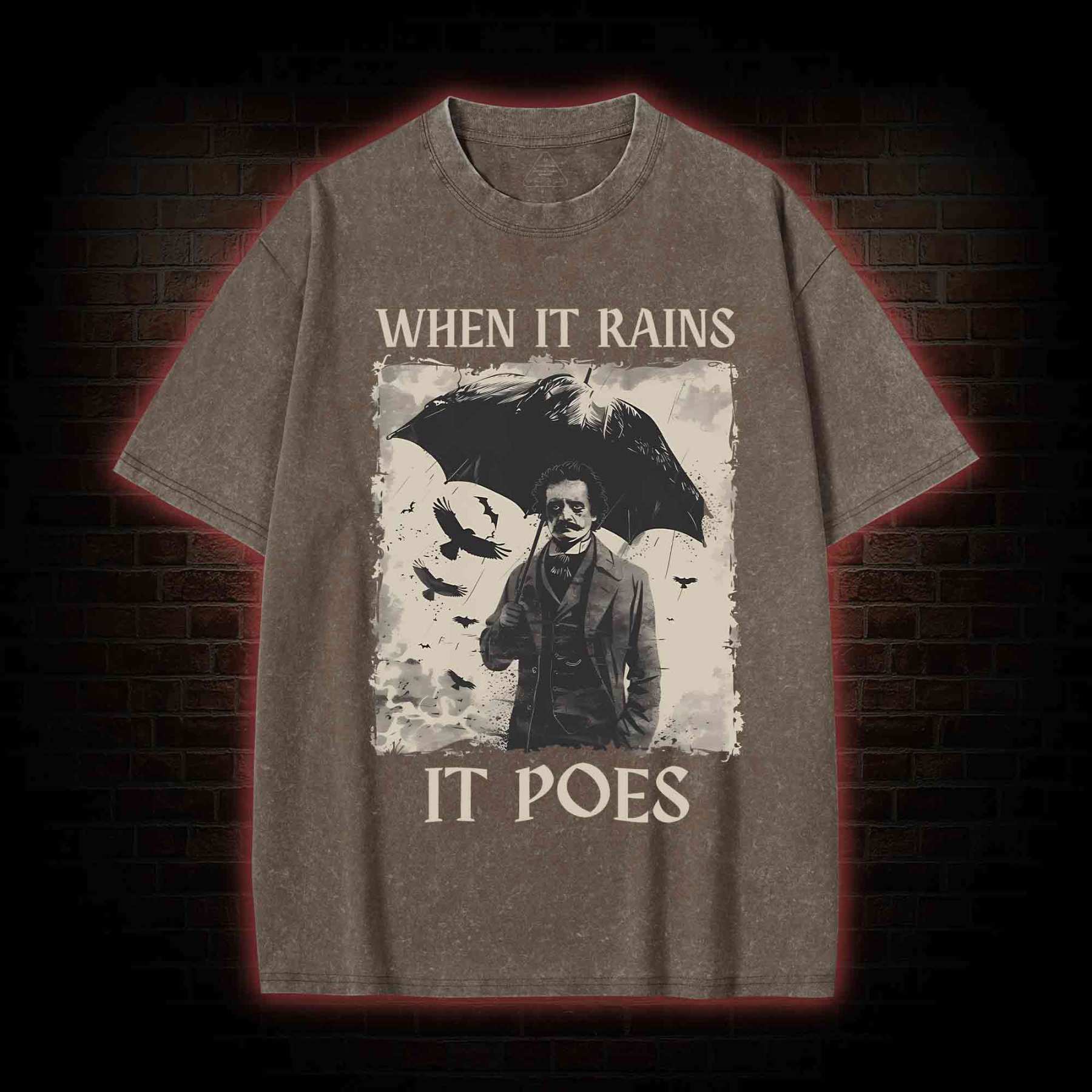 When It Rains It Poes Washed T-shirt