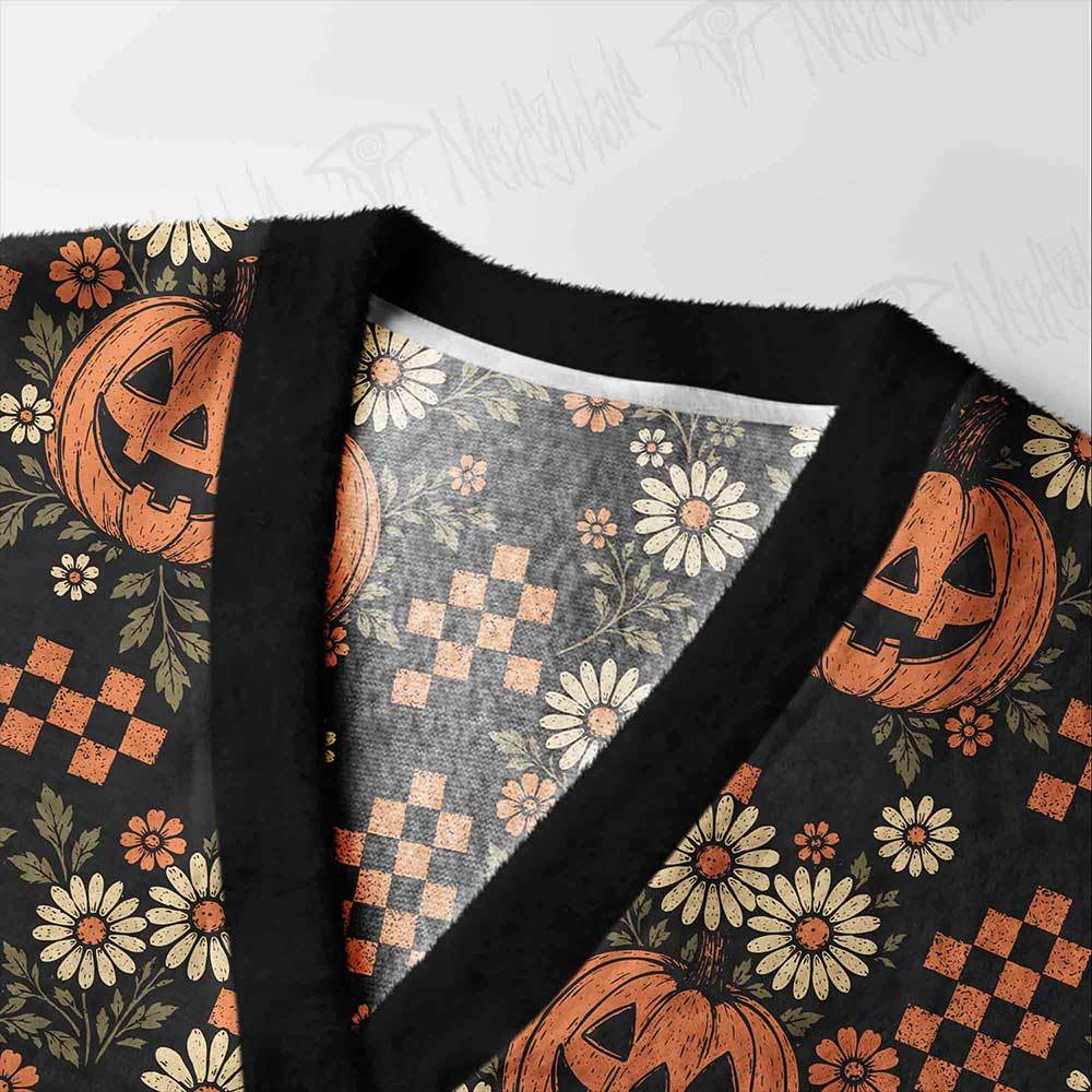 Retro Floral Pumpkin Cardigan Sweater
