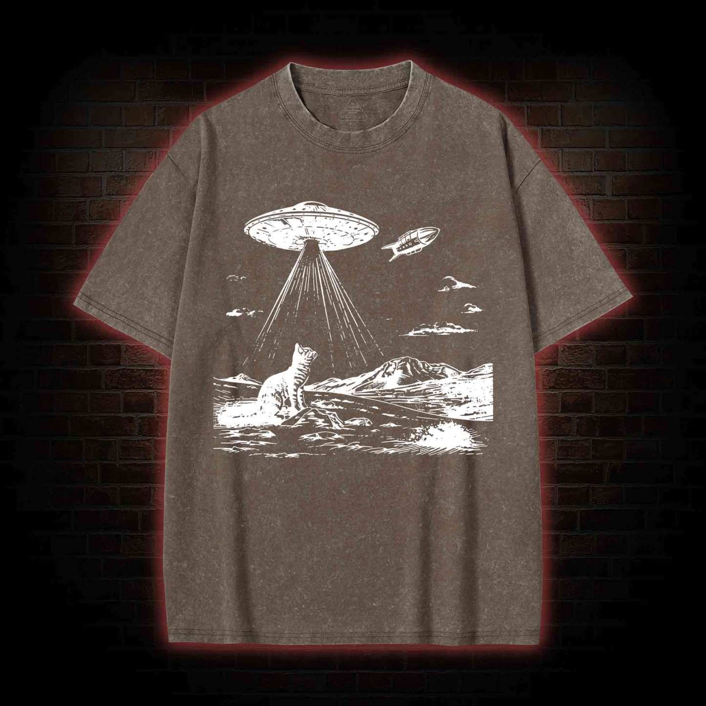 Ufo Cat Washed T-shirt