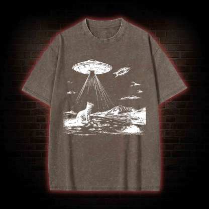 Ufo Cat Washed T-shirt
