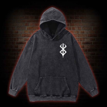 Berserk Guts Back Print Washed Hoodie