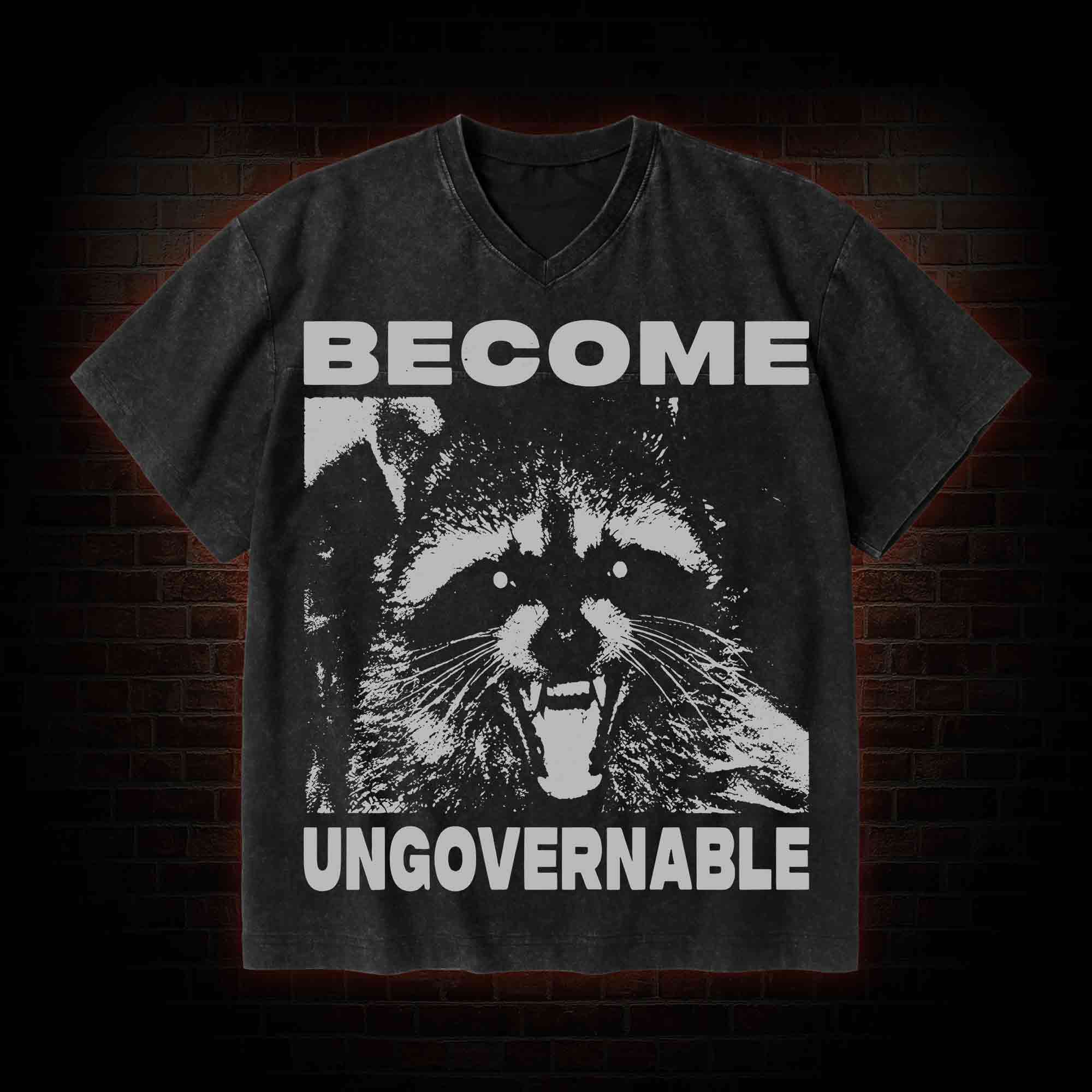 Become Ungovernable V-Neck Streetwear Washed T-shirt