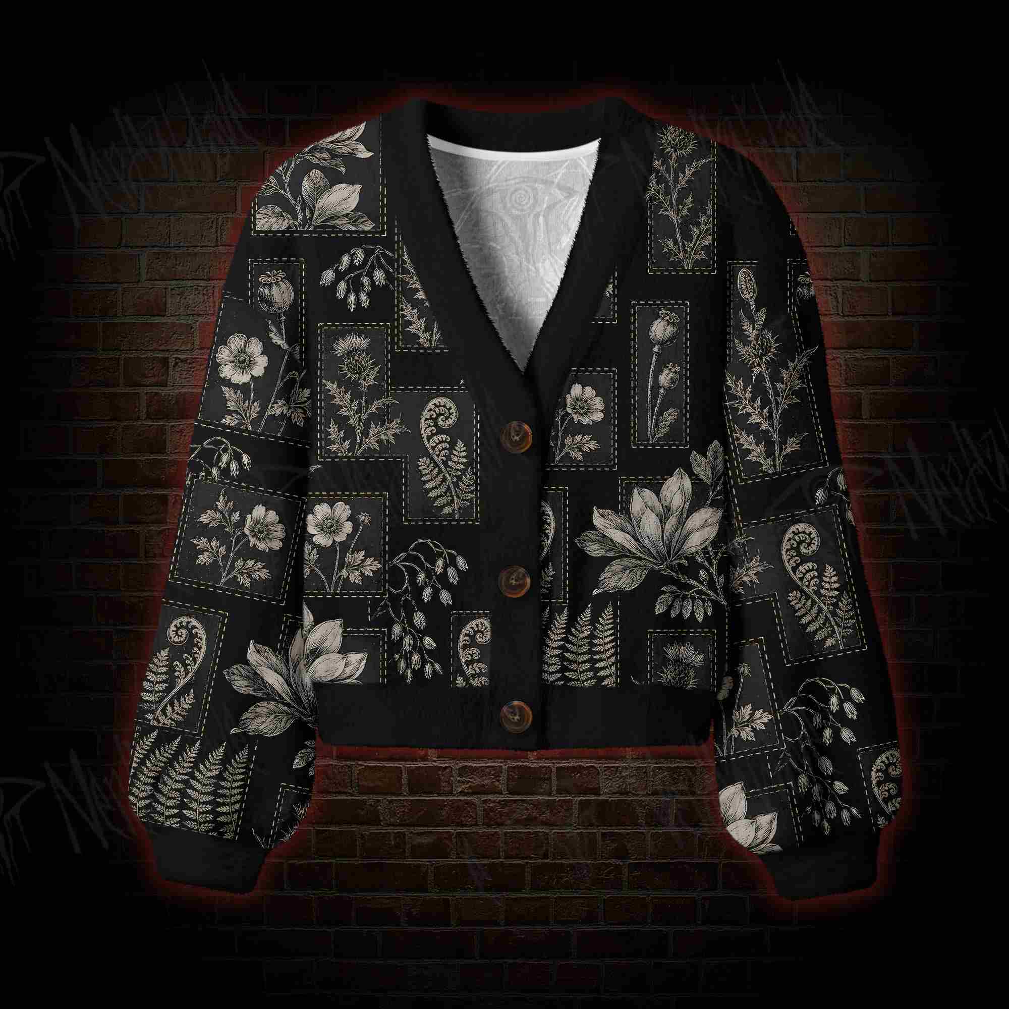 Botanical Noir Women's Cardigan Sweater