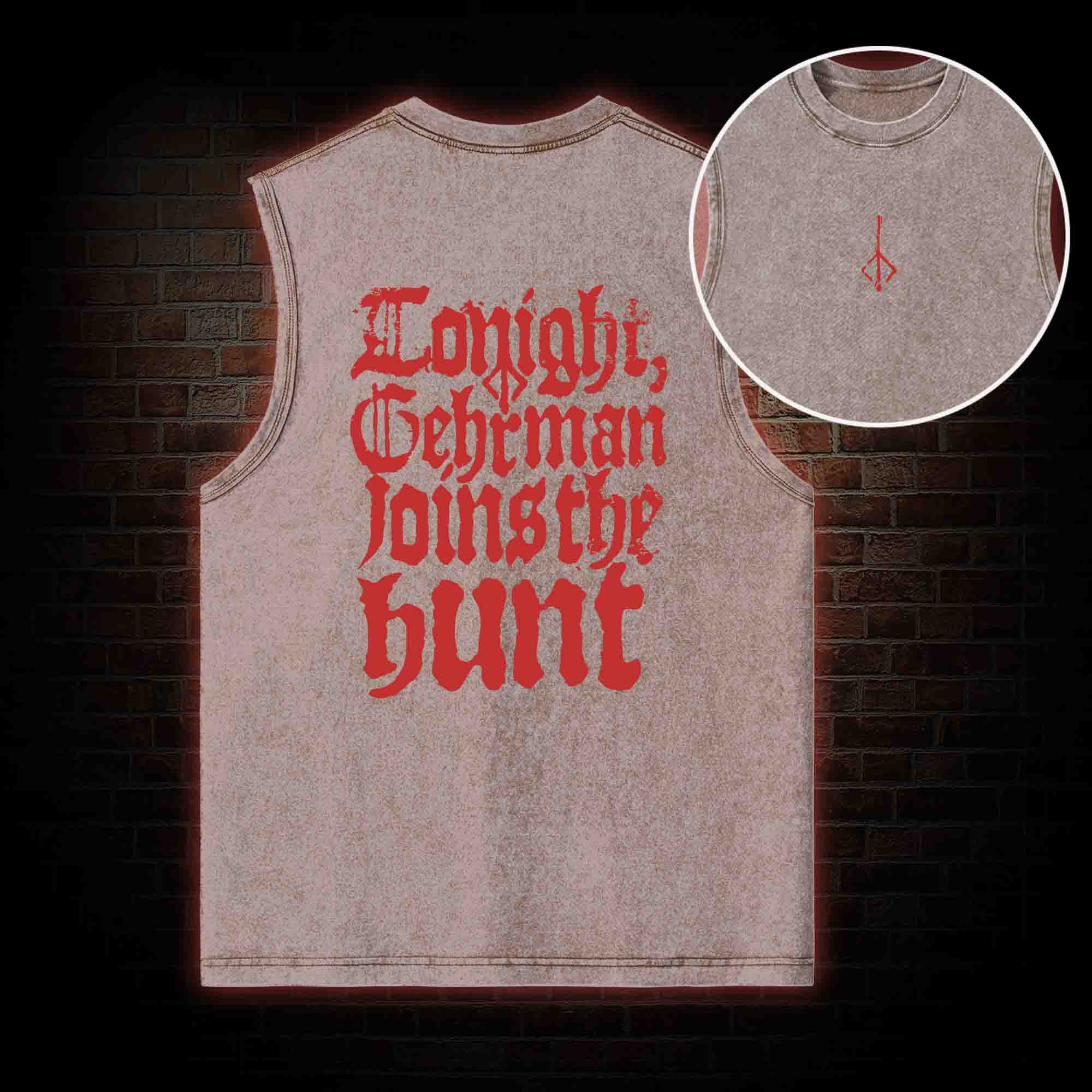 Gehrman Joins The Hunt Back Print Washed Tank Top