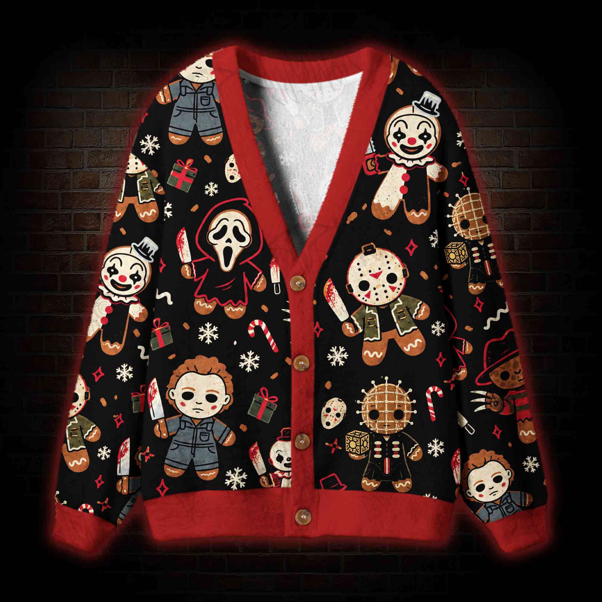 Funny Gingerbread Slasher Cardigan Sweater