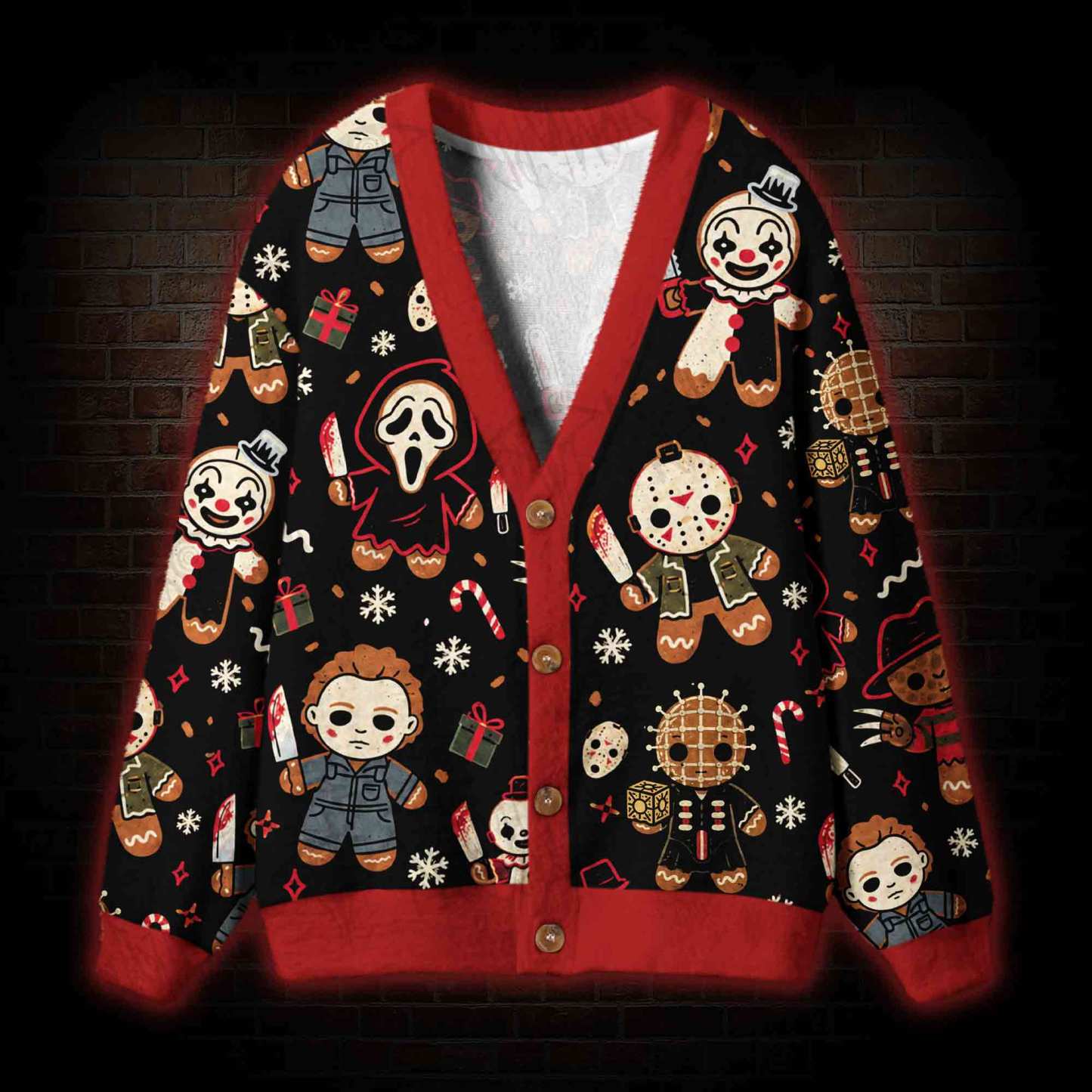 Funny Gingerbread Slasher Cardigan Sweater