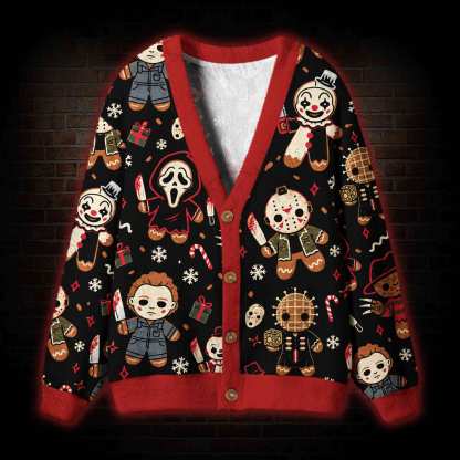 Funny Gingerbread Slasher Cardigan Sweater