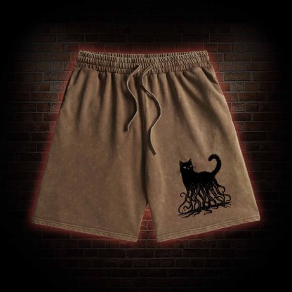 Octopus And Black Cat Washed Shorts