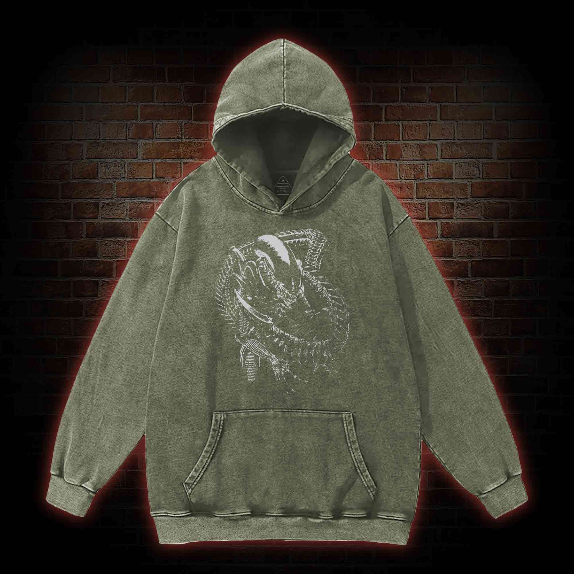 Alien Inspired Horror Washed Hoodie