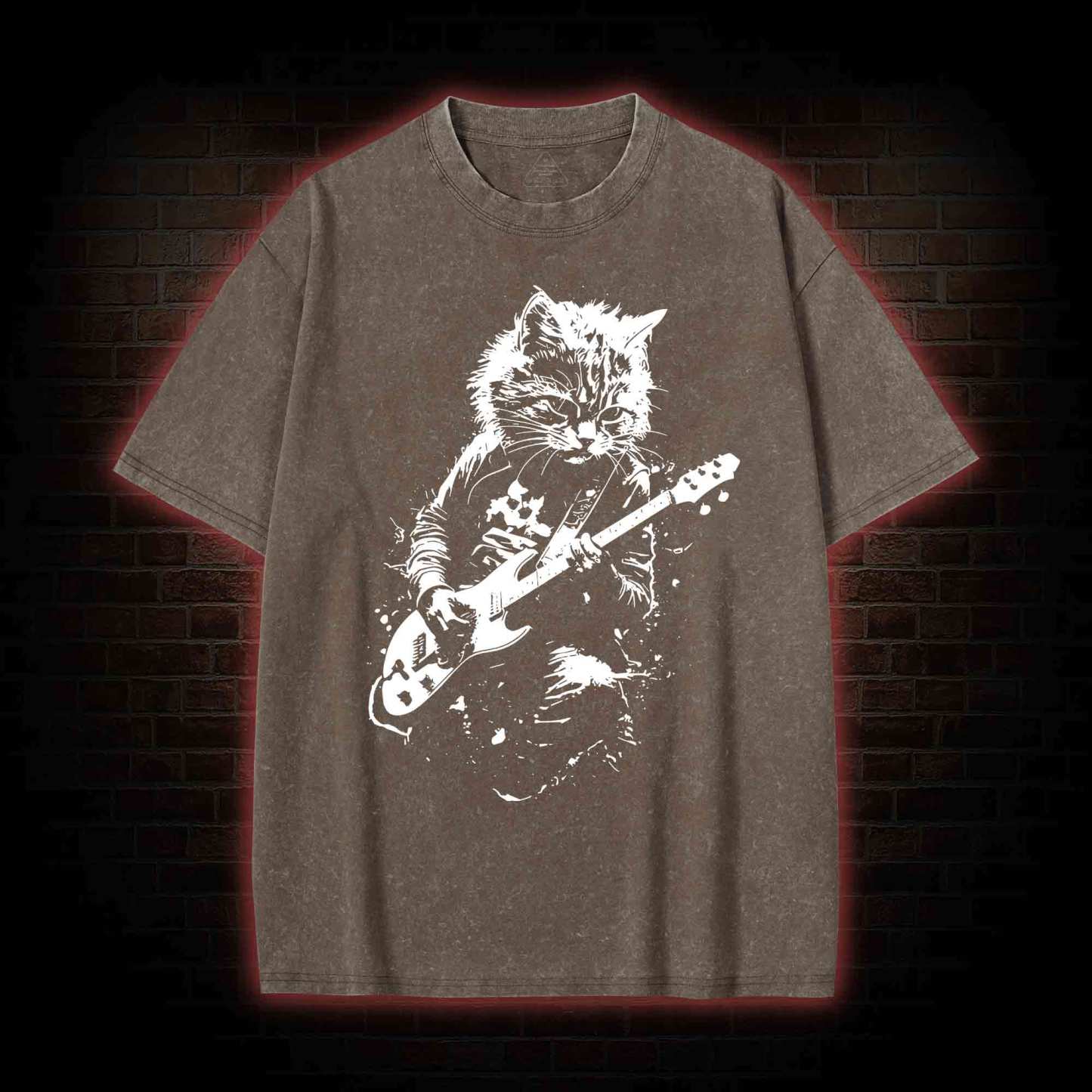 Rock Cat Playing Guitar Washed T-shirt