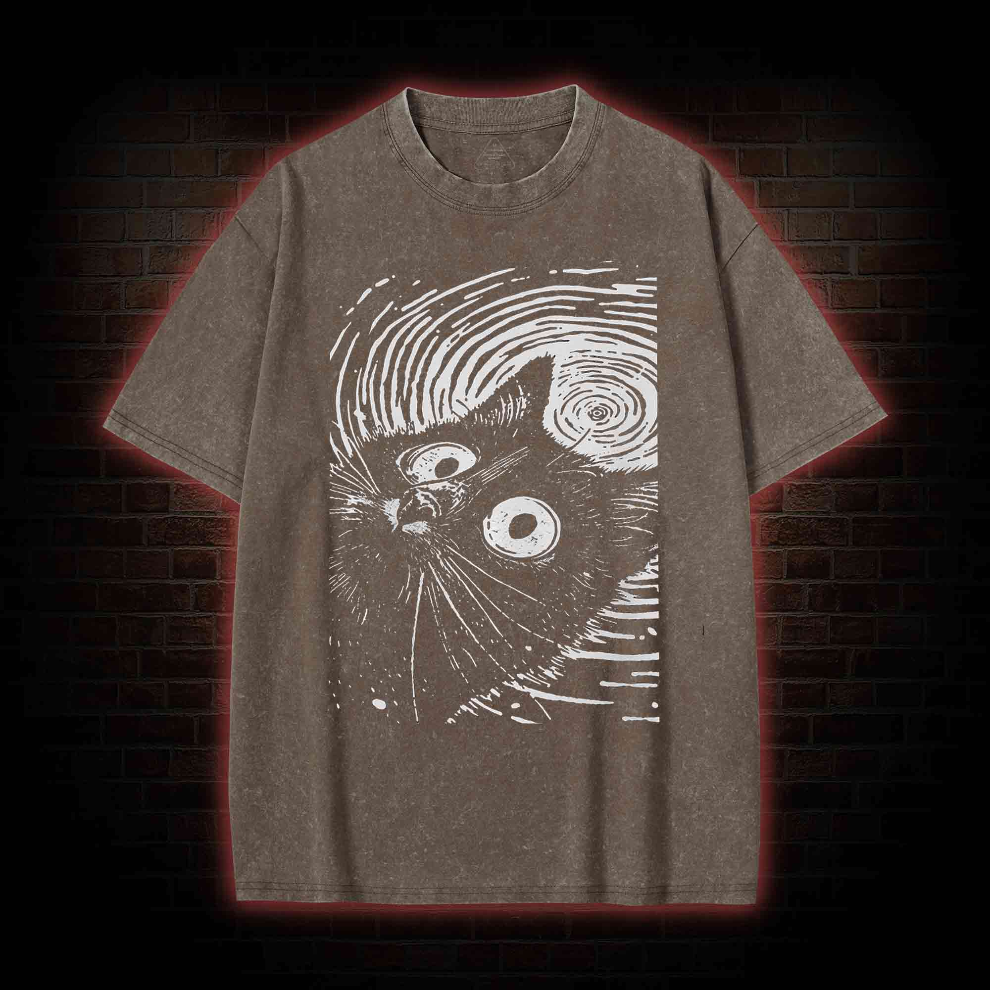 Psychedelic Weirdcore Cat Washed T-shirt