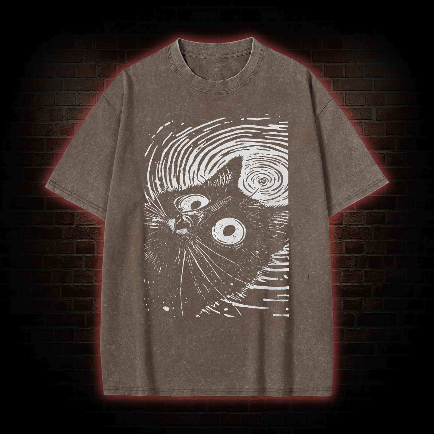 Psychedelic Weirdcore Cat Washed T-shirt
