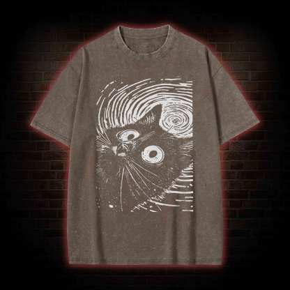 Psychedelic Weirdcore Cat Washed T-shirt