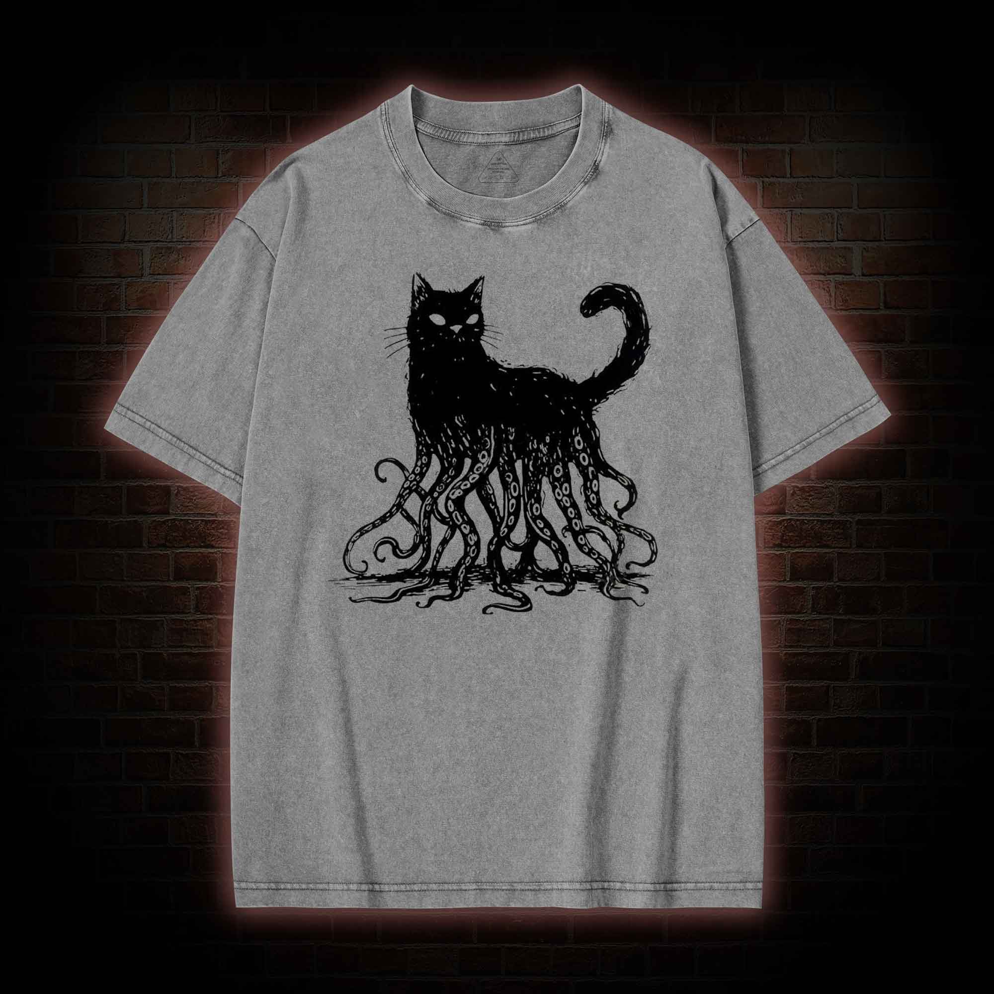 Octopus And Black Cat Washed T-shirt
