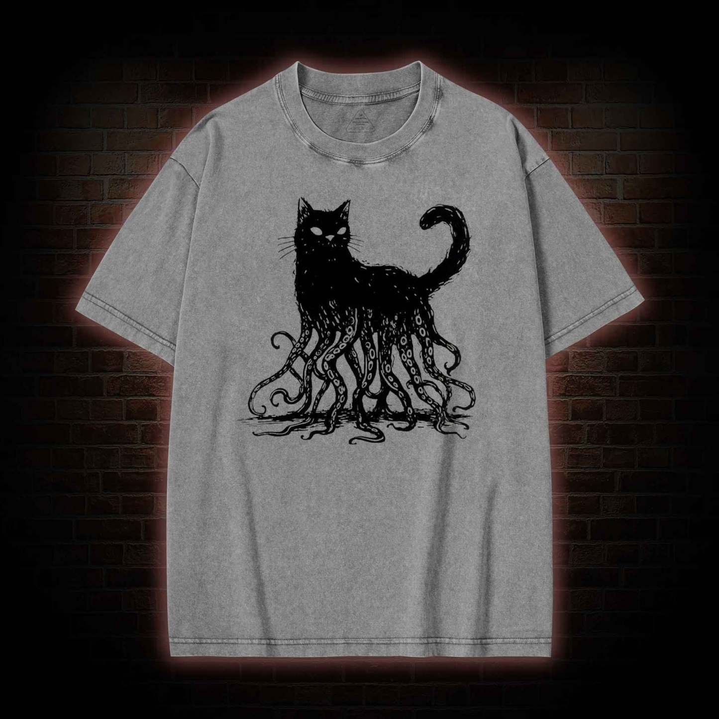 Octopus And Black Cat Washed T-shirt