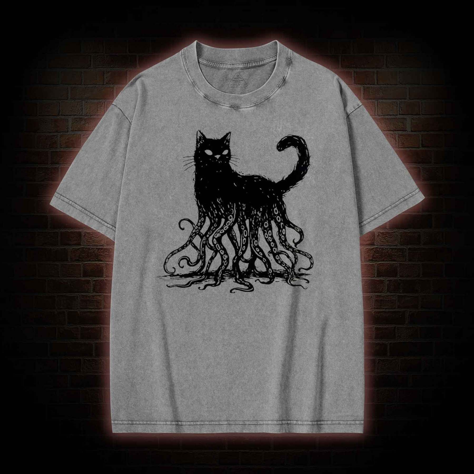 Octopus And Black Cat Washed T-shirt