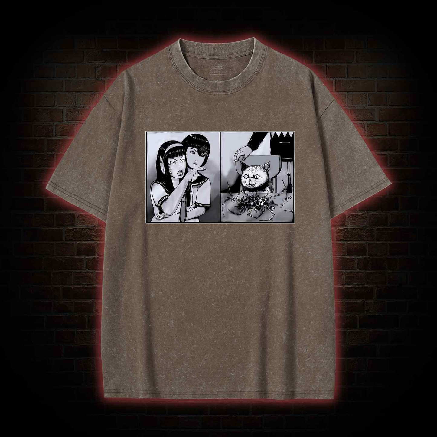 Girl Yelling at a Creepy Cat Washed T-shirt