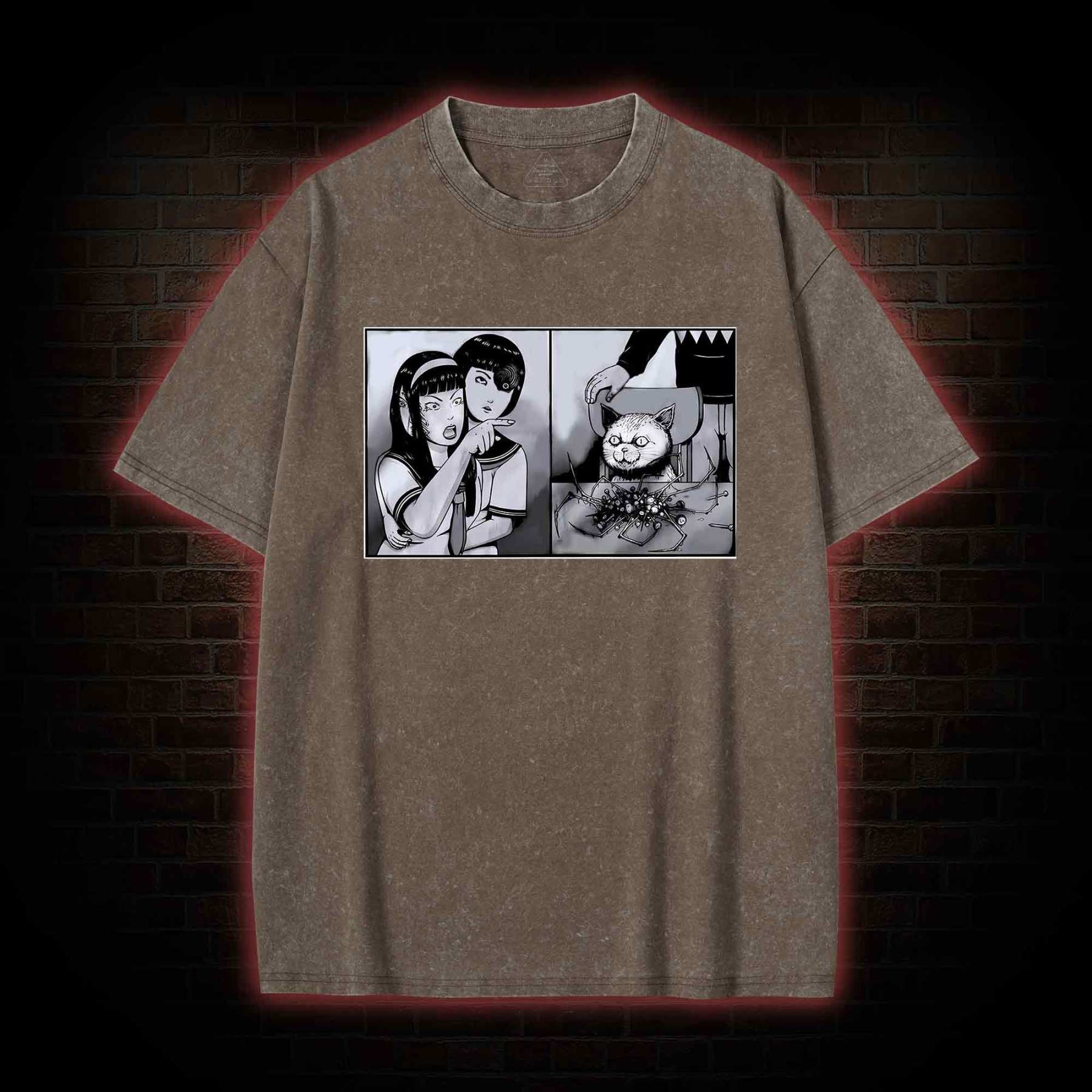 Girl Yelling at a Creepy Cat Washed T-shirt