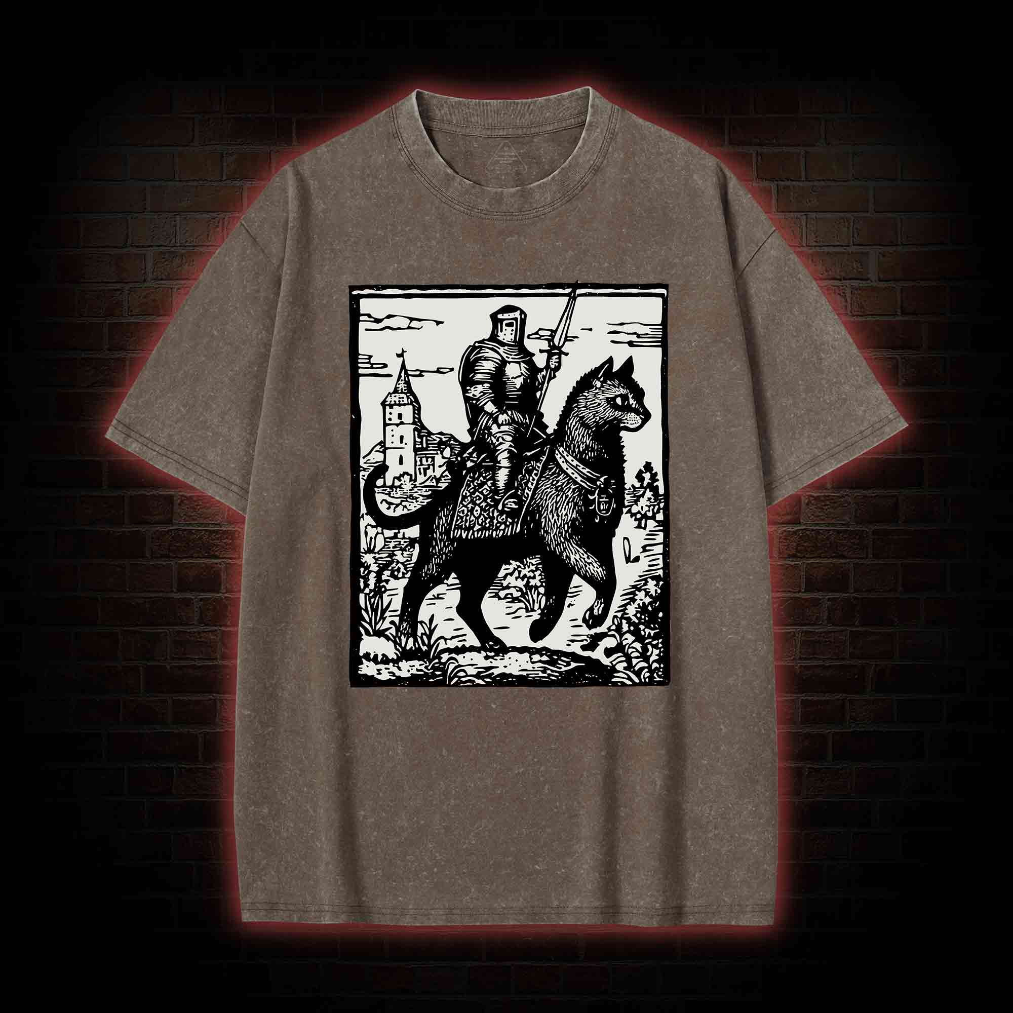 Knight Cat Rider Washed T-shirt