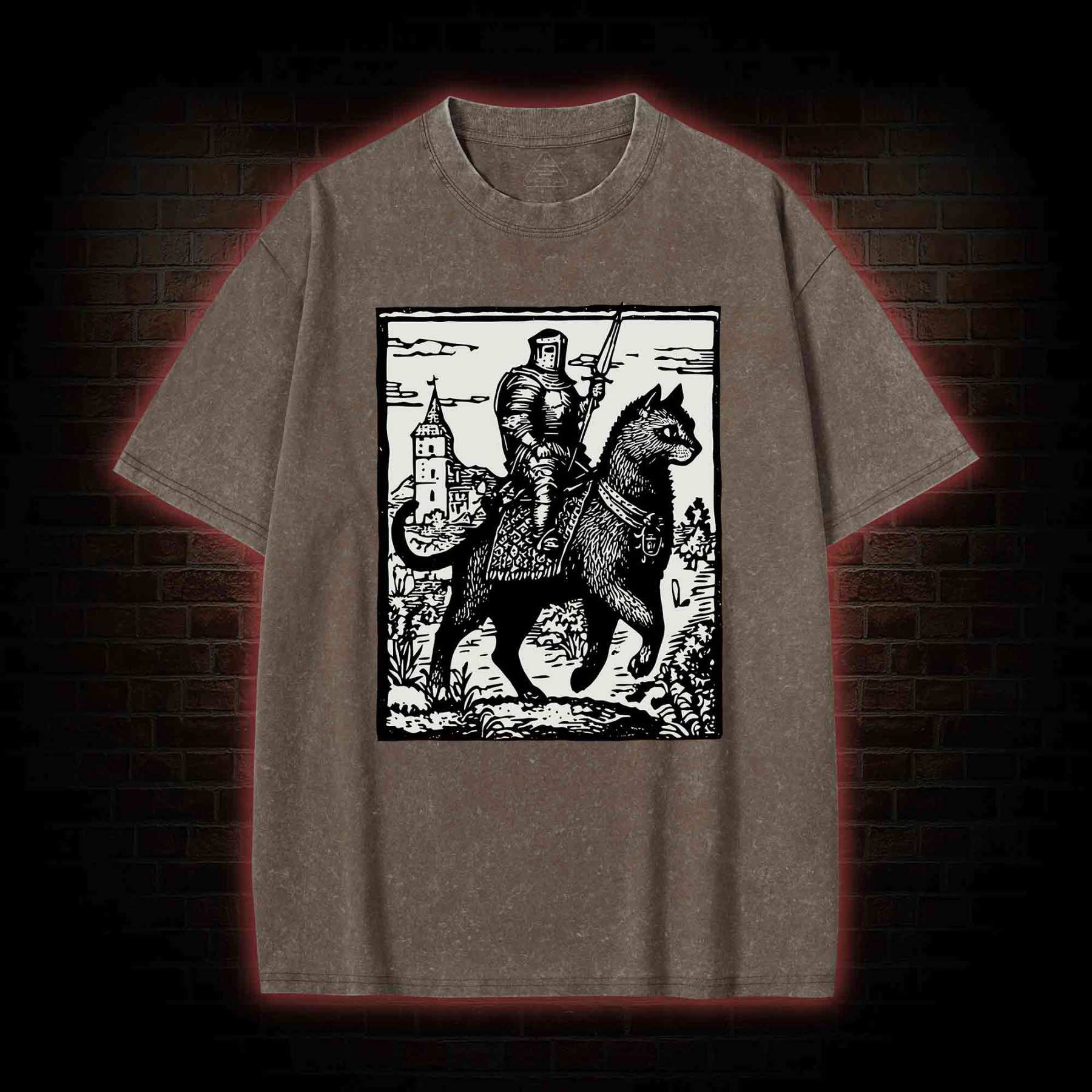 Knight Cat Rider Washed T-shirt