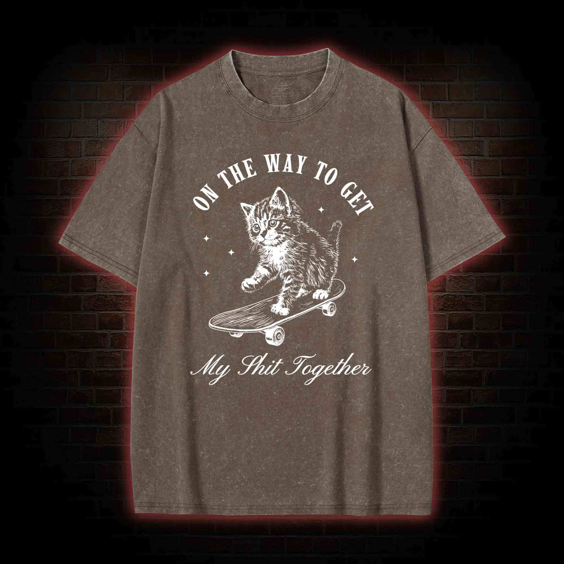 On My Way Cat Washed T-shirt