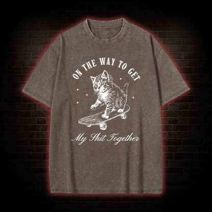 On My Way Cat Washed T-shirt