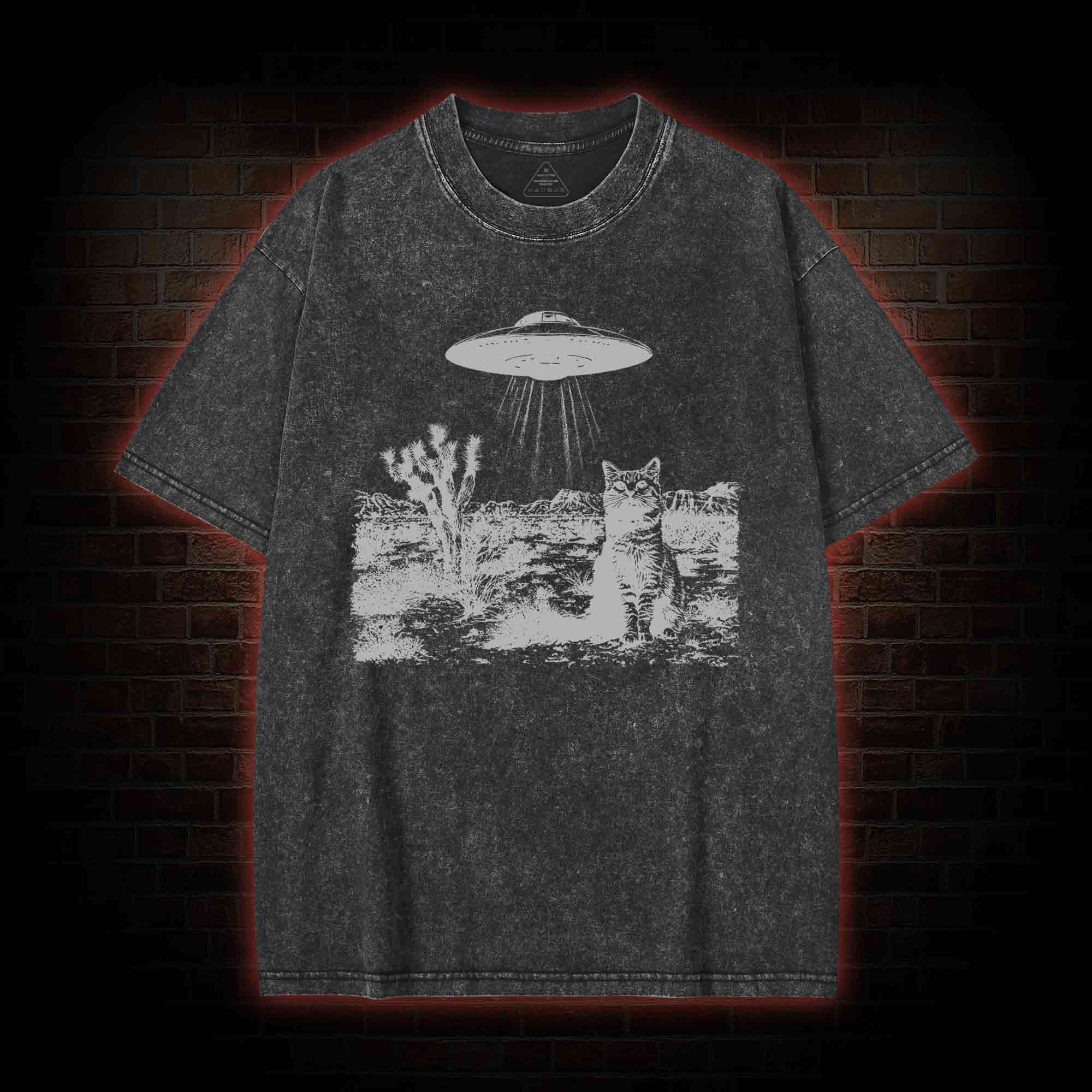 Ufo Cowboy Cat Washed T-shirt