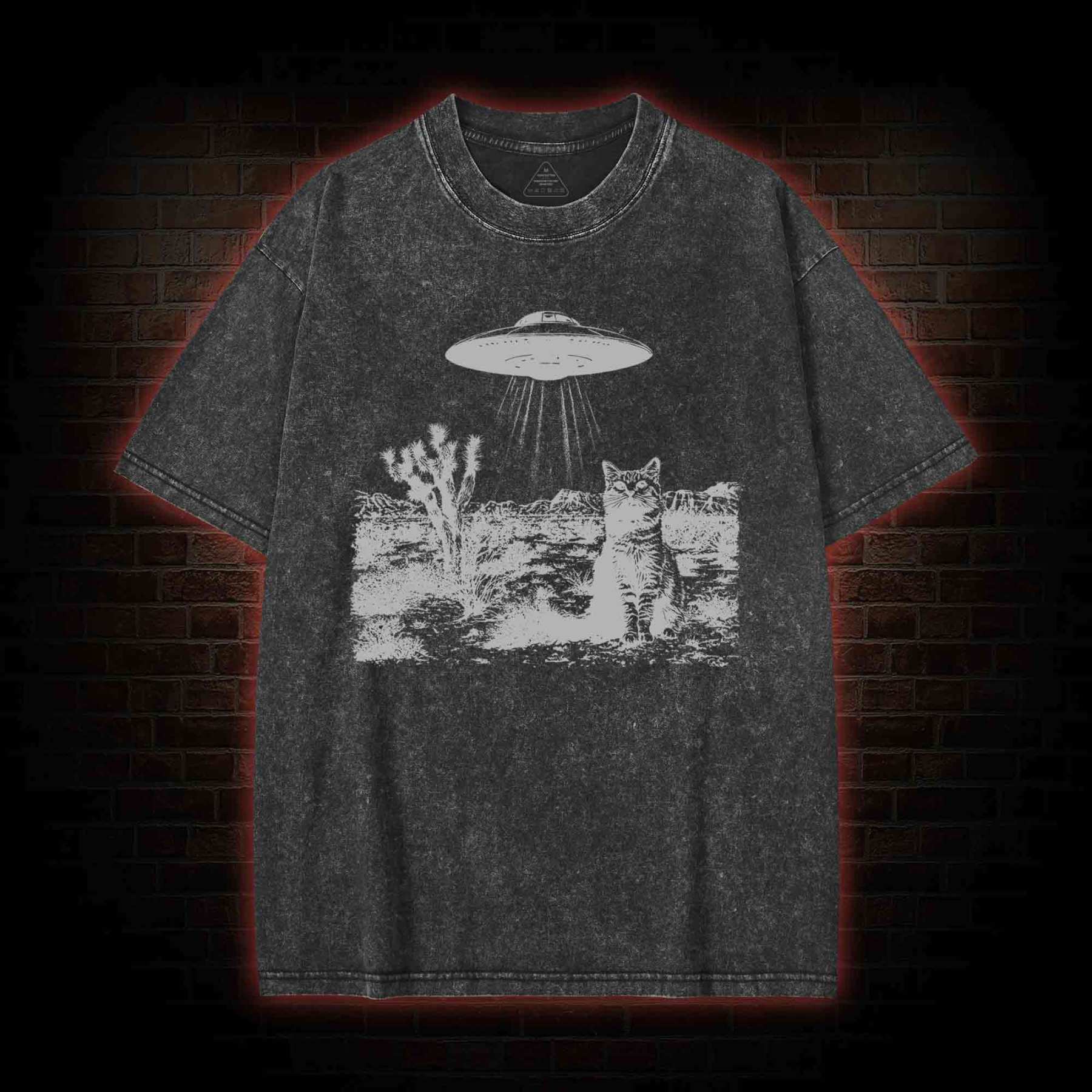 Ufo Cowboy Cat Washed T-shirt