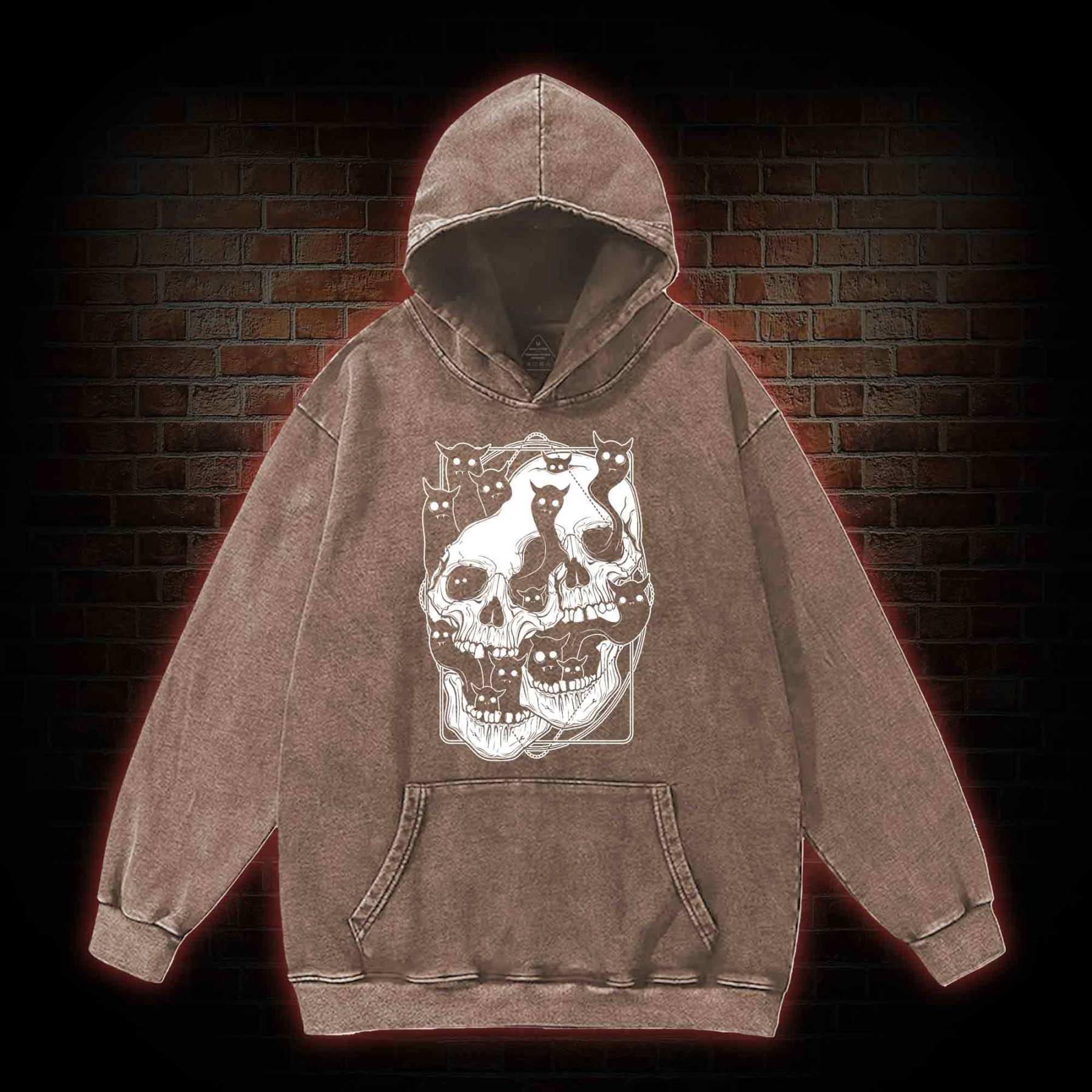 Cat Ghost Double Skull Washed Hoodie