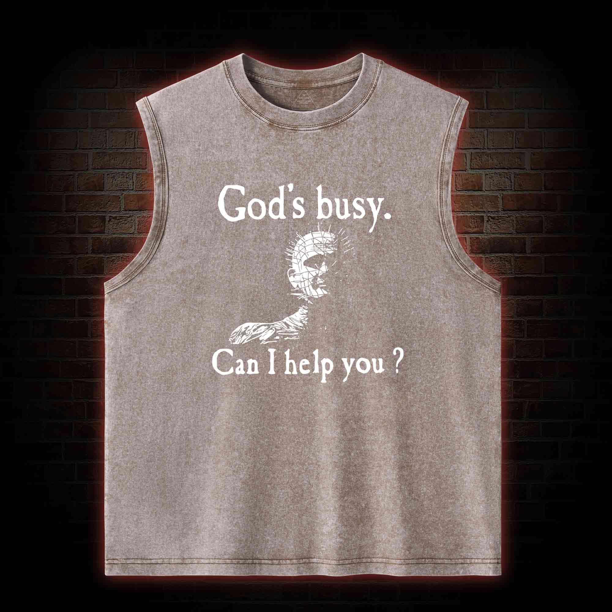 God's Busy Can I Help You? Washed Tank Top