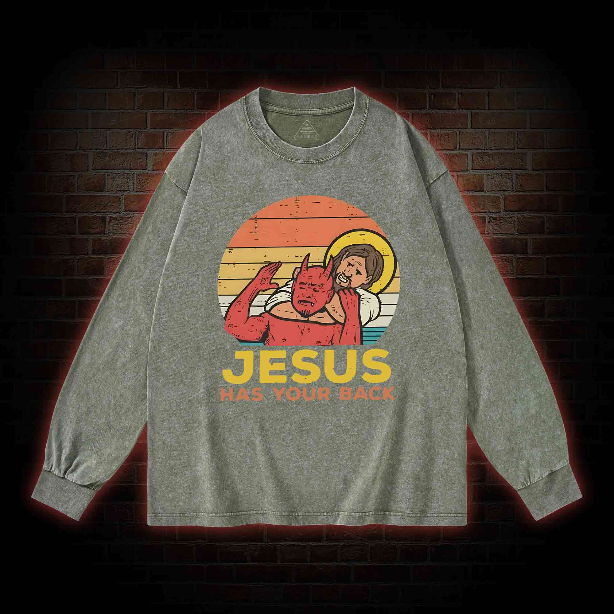 Jesus Has Your Back Washed Long-Sleeve T-shirt