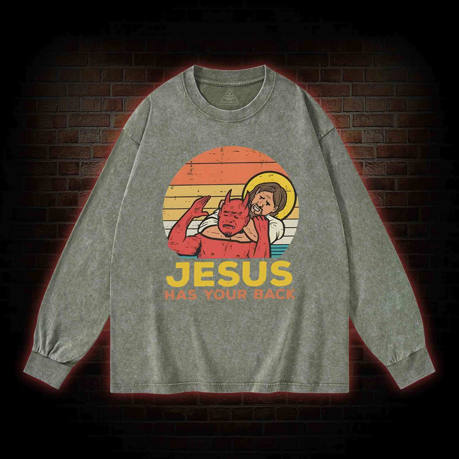 Jesus Has Your Back Washed Long-Sleeve T-shirt