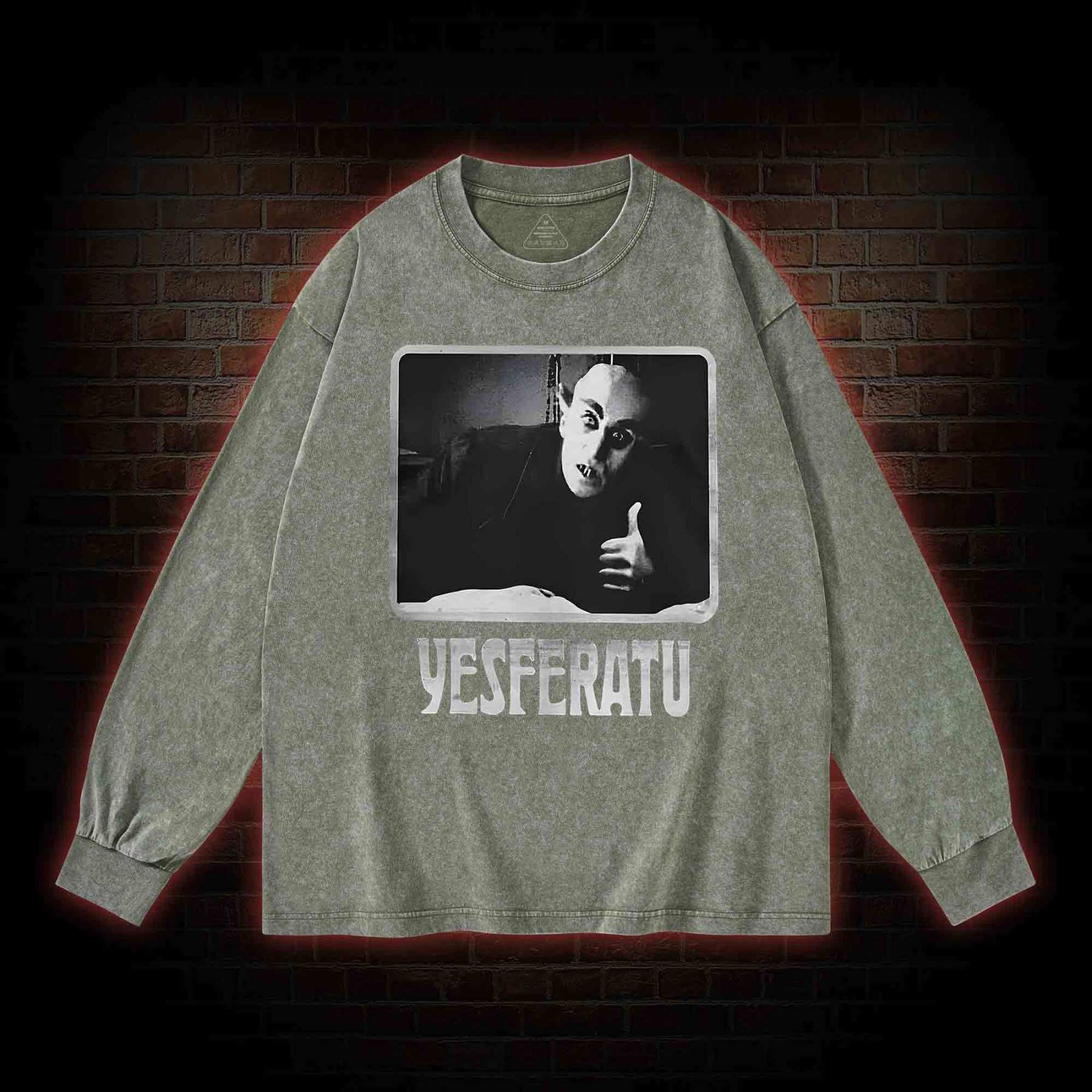 Yesferatu Funny Horror Retro Washed Long-Sleeve T-shirt