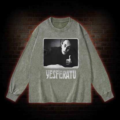 Yesferatu Funny Horror Retro Washed Long-Sleeve T-shirt
