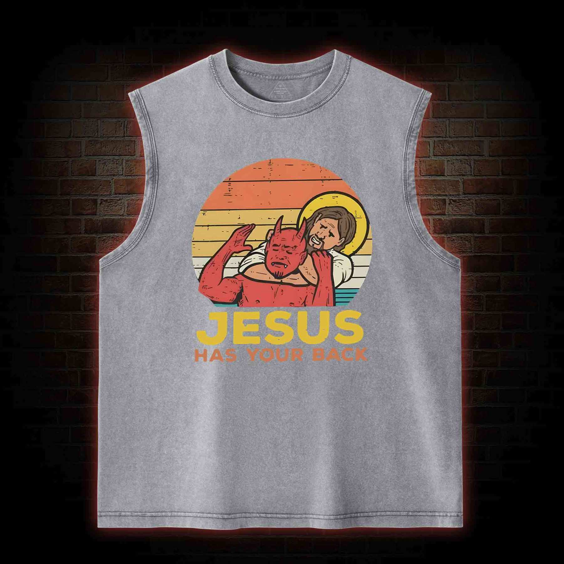 Jesus Has Your Back Washed Tank Top