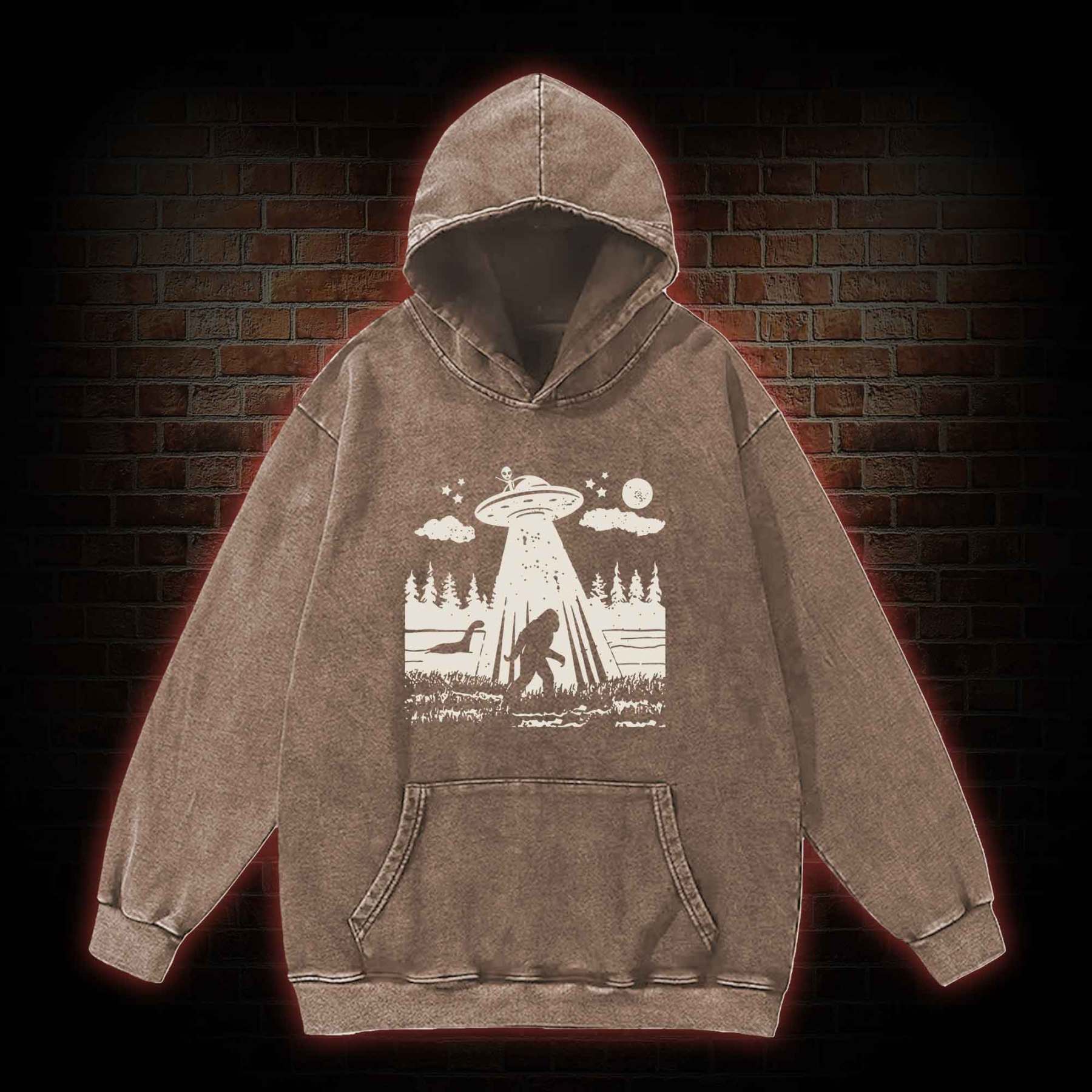 Bigfoot Sasquatch Alien UFO Loch Ness Monster Washed Hoodie