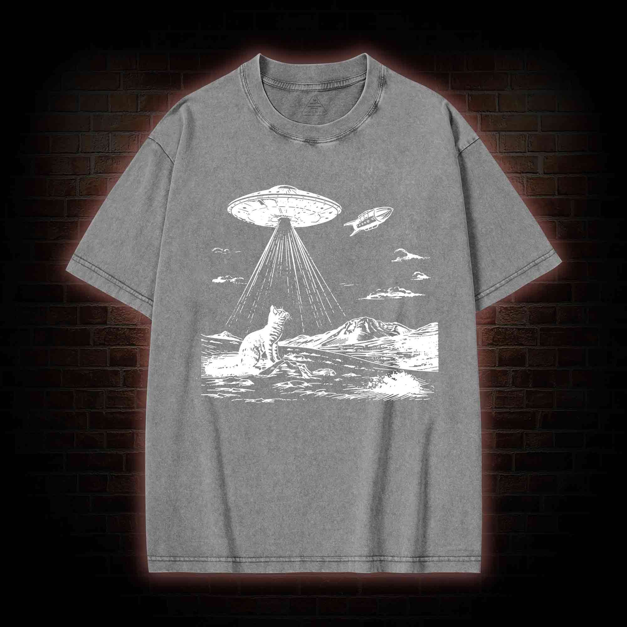 Ufo Cat Washed T-shirt