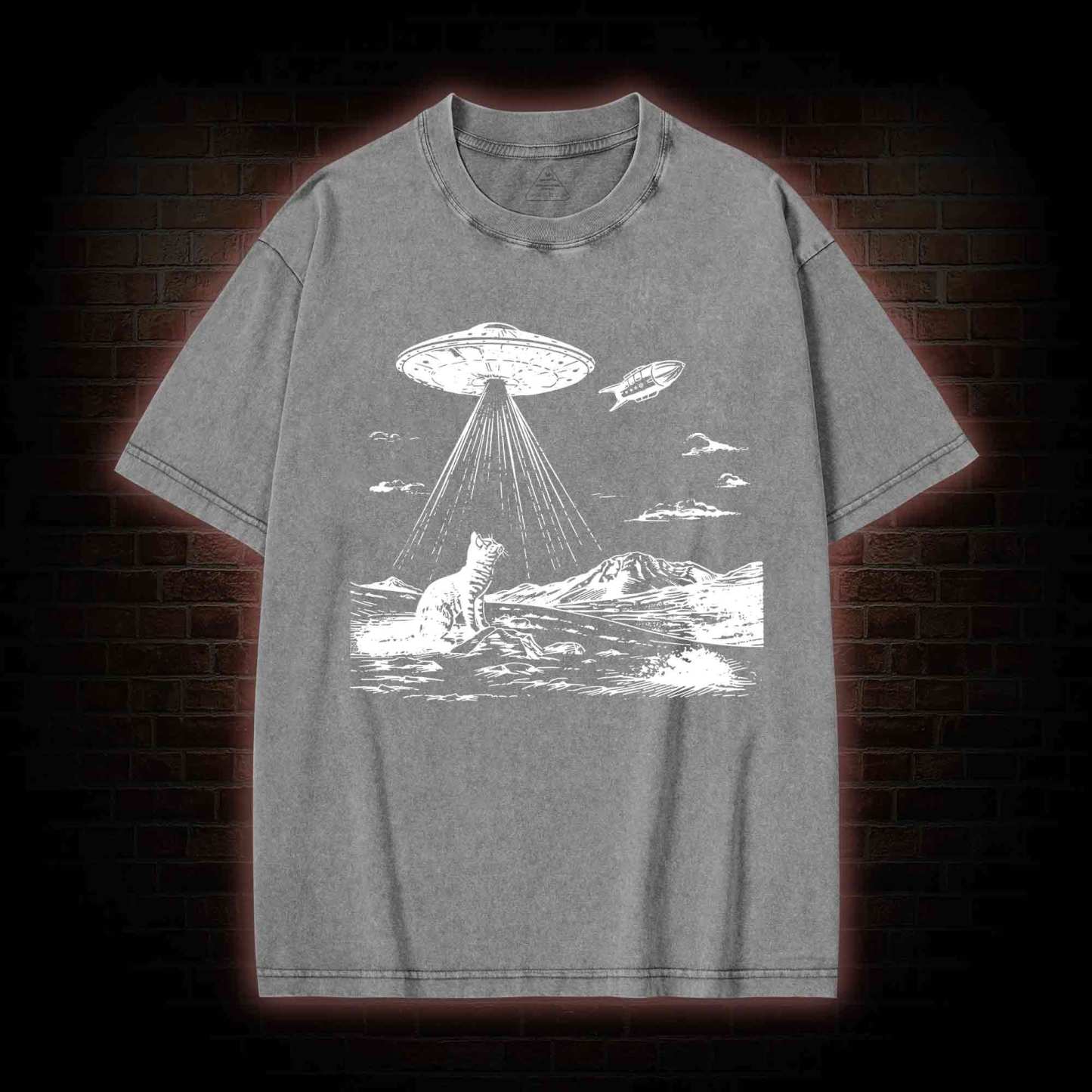 Ufo Cat Washed T-shirt