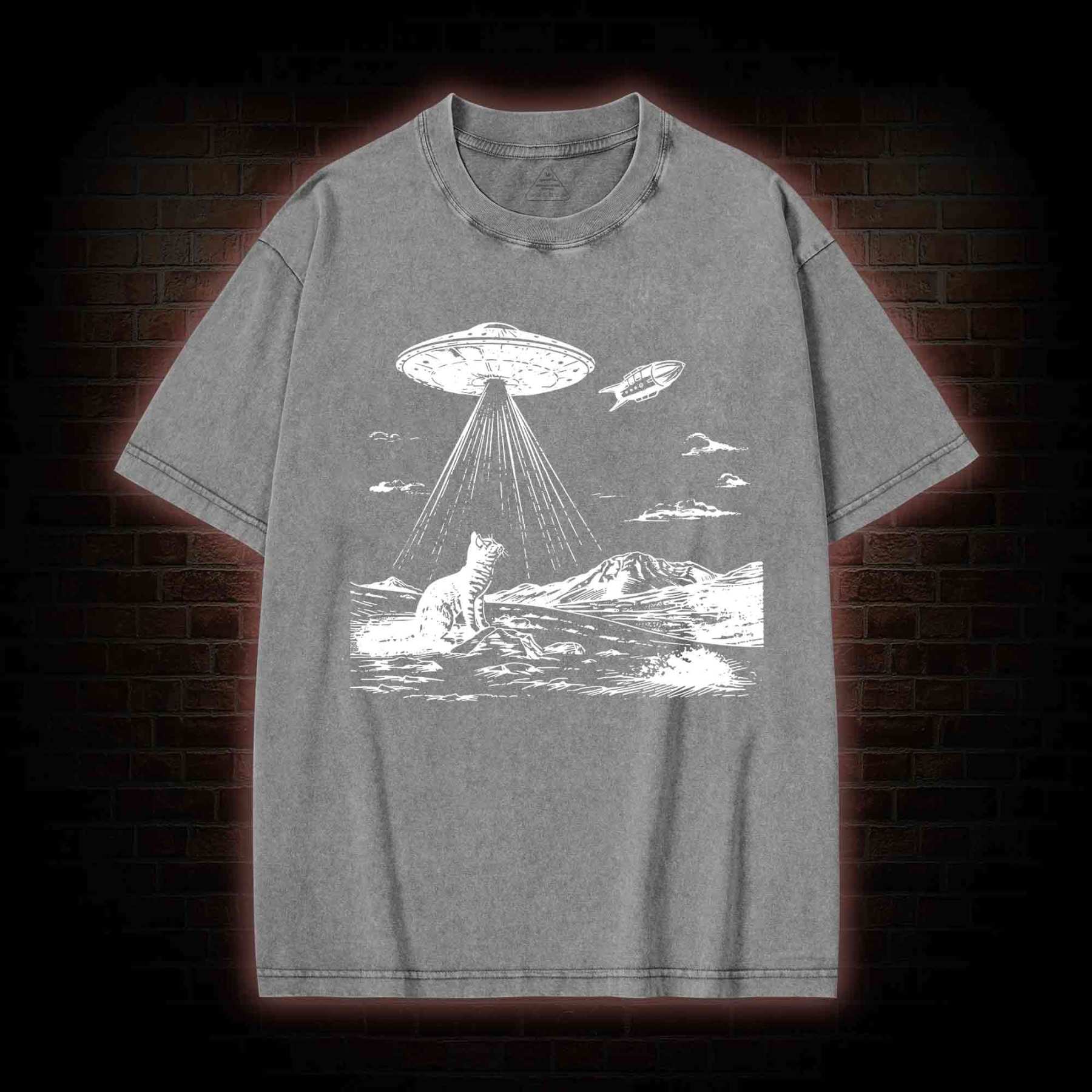 Ufo Cat Washed T-shirt