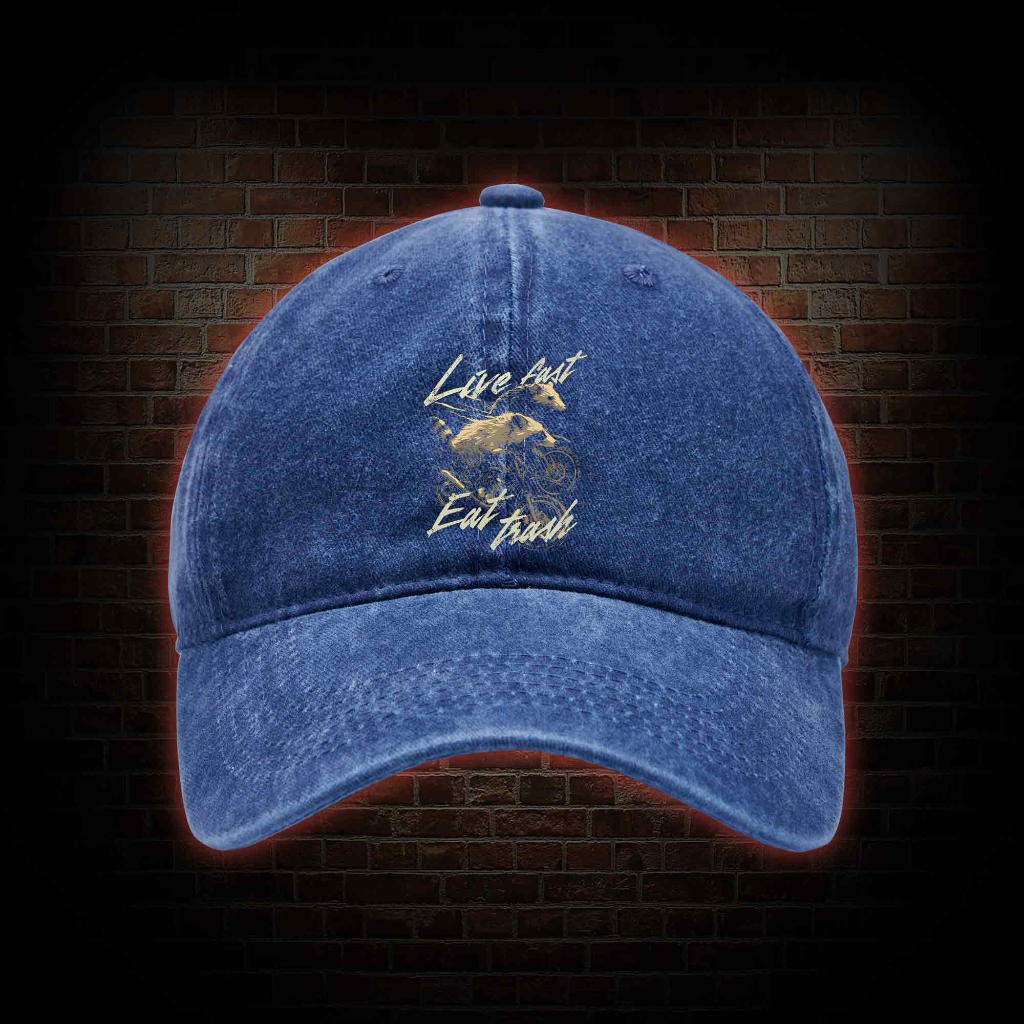 Live Fast Eat Trash Washed Vintage Baseball Cap
