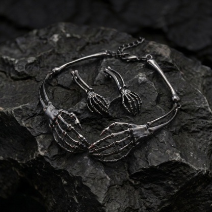 Skeleton Hand Necklace and Stud Earring Set
