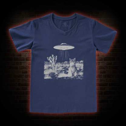 Ufo Cowboy Cat V-Neck Classic T-Shirt