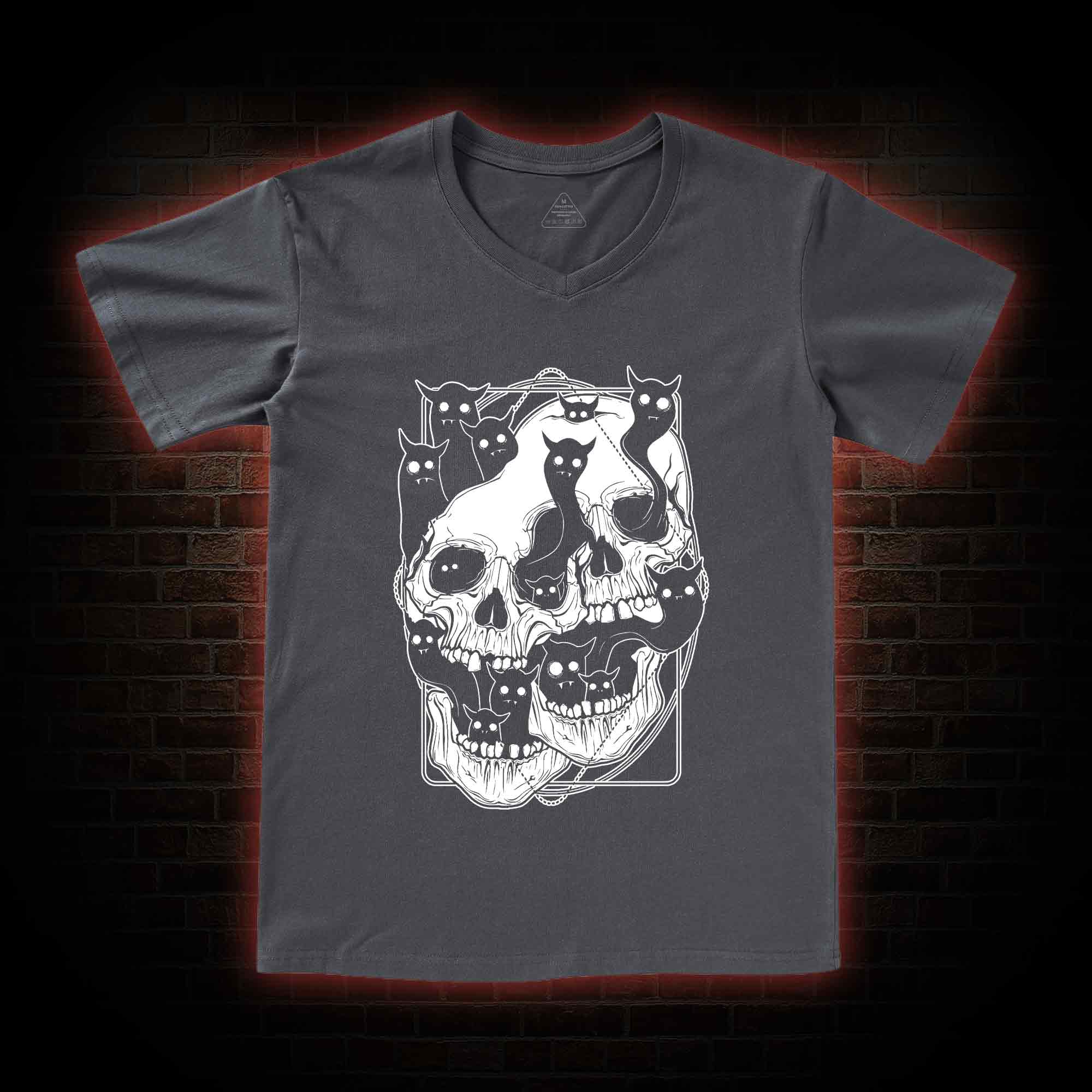 Cat Ghost Double Skull V-Neck Classic T-Shirt
