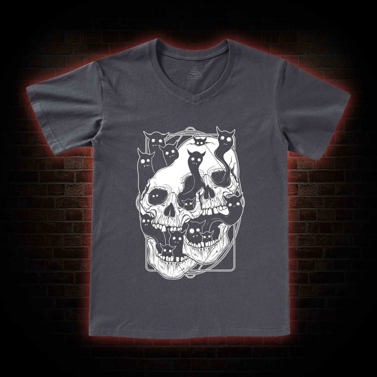 Cat Ghost Double Skull V-Neck Classic T-Shirt