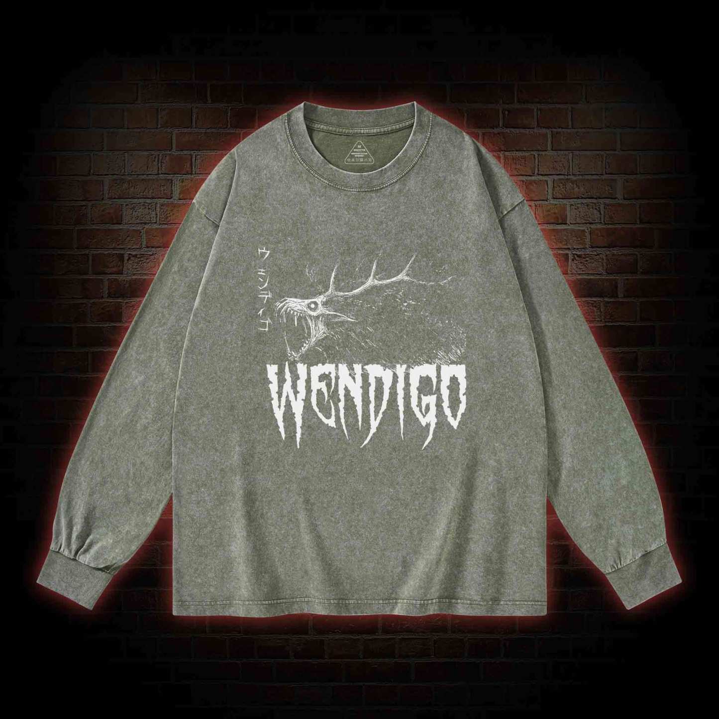 Wendigo Scary Monster Washed Long-Sleeve T-shirt