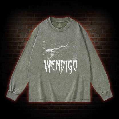 Wendigo Scary Monster Washed Long-Sleeve T-shirt