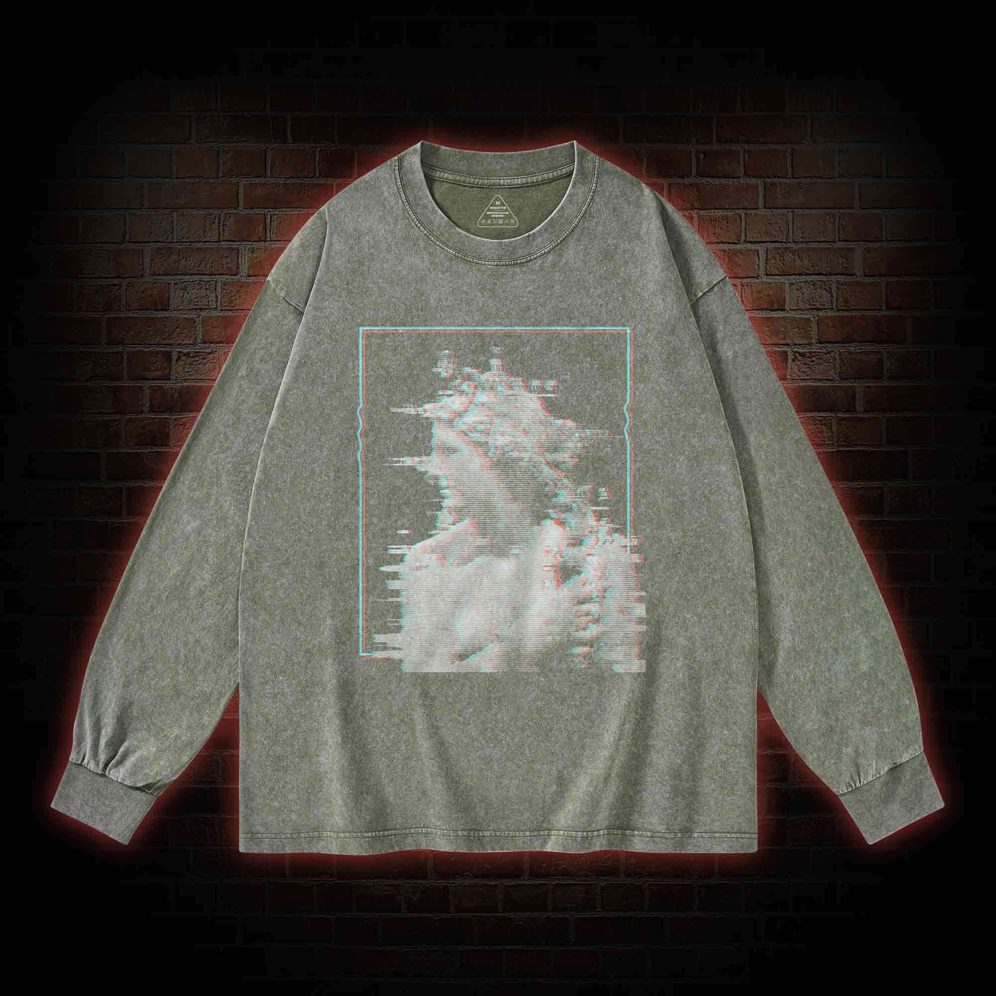 Vaporwave Glitch Washed Long-Sleeve T-shirt