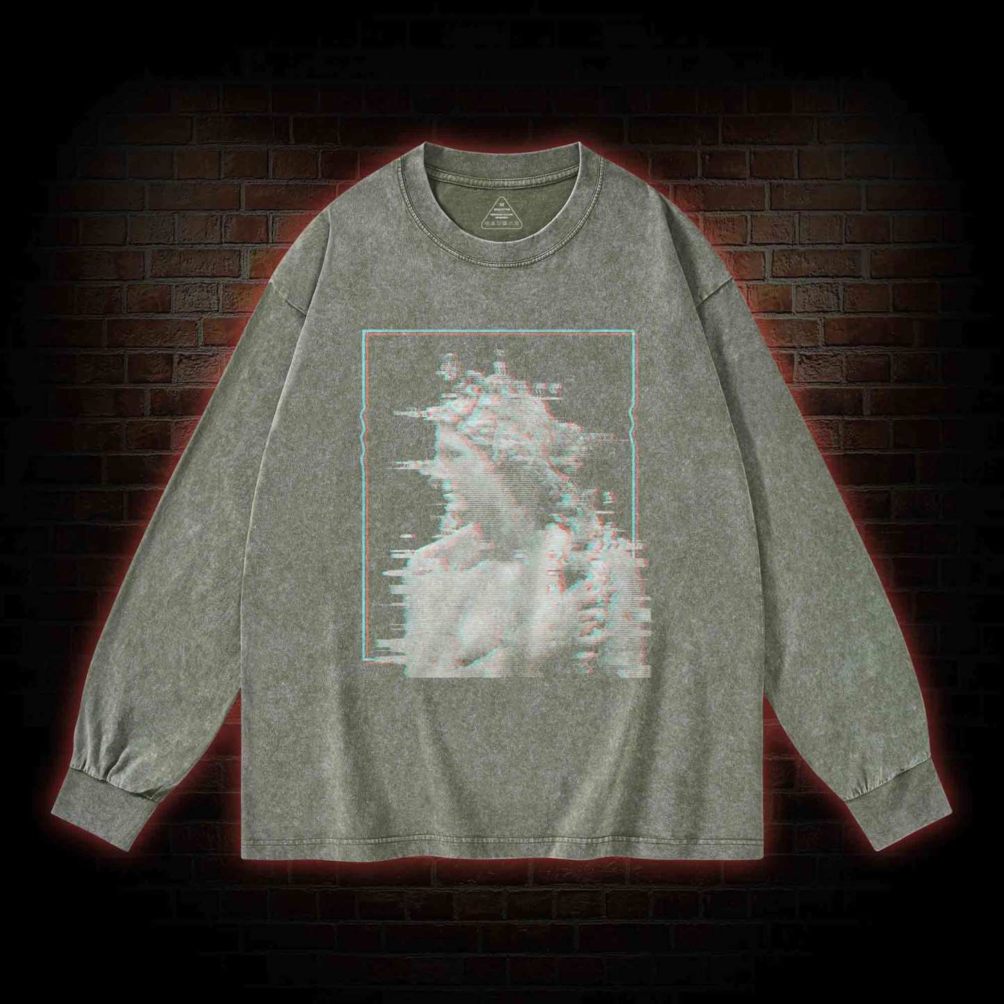 Vaporwave Glitch Washed Long-Sleeve T-shirt