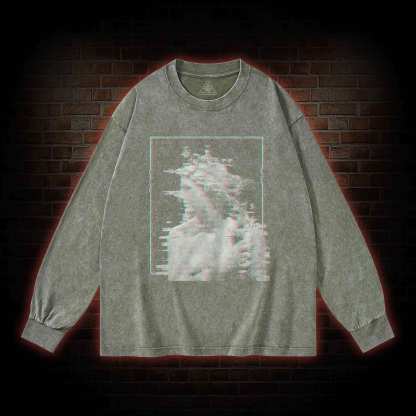 Vaporwave Glitch Washed Long-Sleeve T-shirt