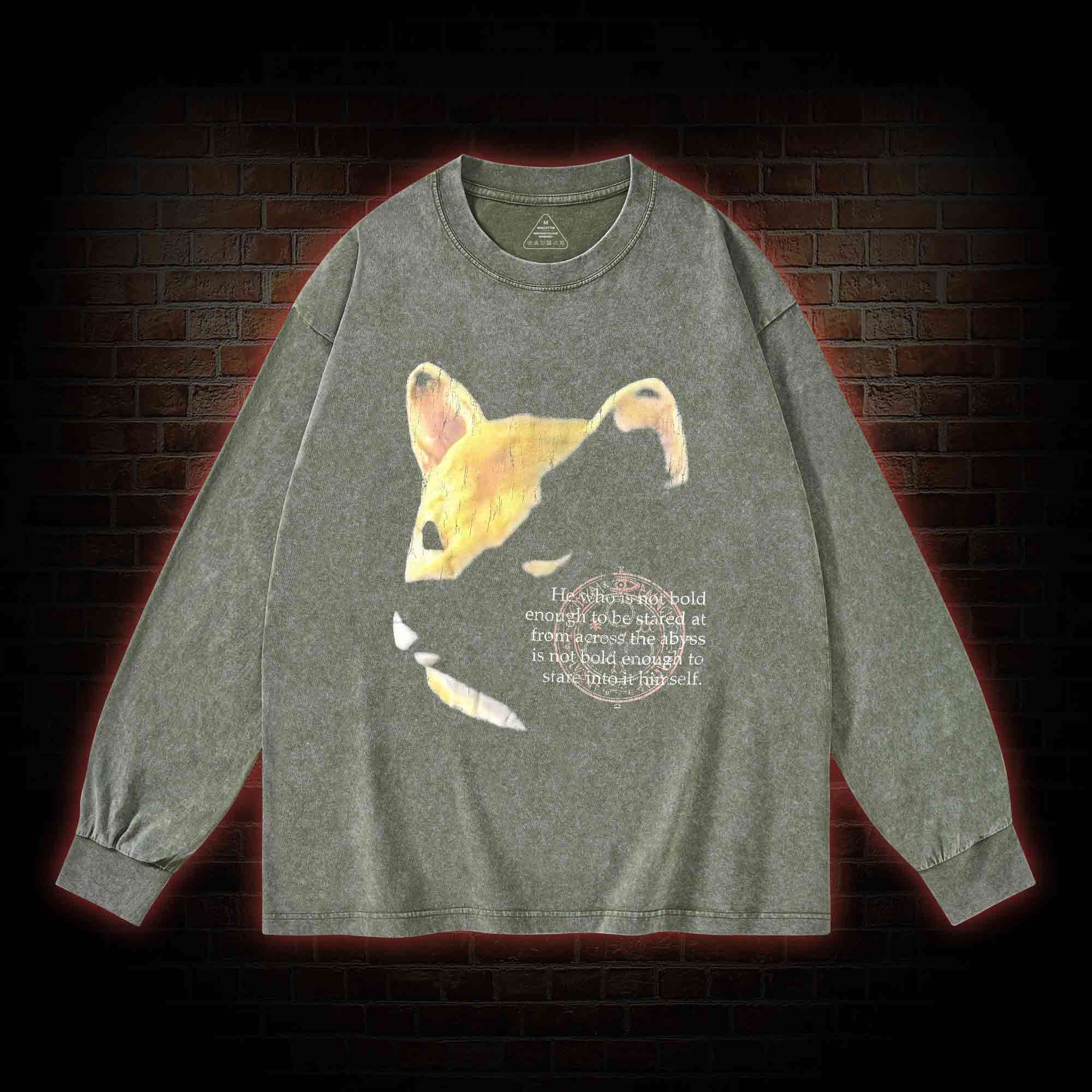 Shiba Back Print Washed Long-Sleeve T-shirt